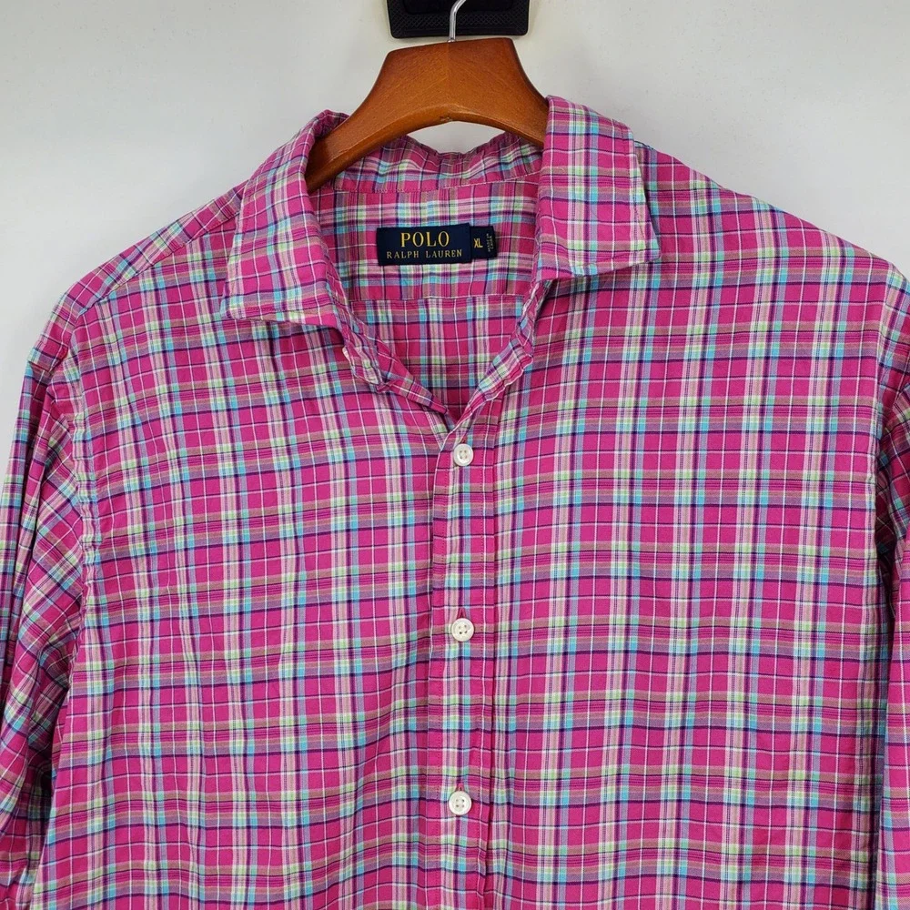 Polo Ralph Lauren Mens XL Pink Plaid Cotton Long Sleeve Button Down Shirt Preppy